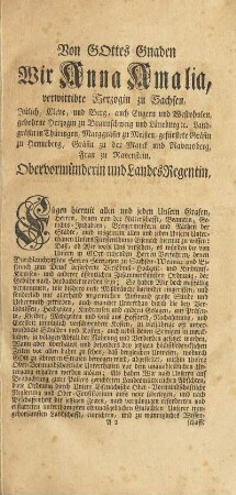 Von Gottes Gnaden Wir Anna Amalia, ...