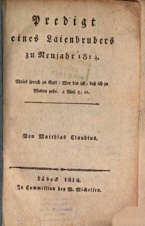 Predigt eines Laienbruders zu Neujahr 1814
