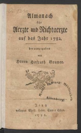1782: Almanach für Aerzte und Nichtaerzte