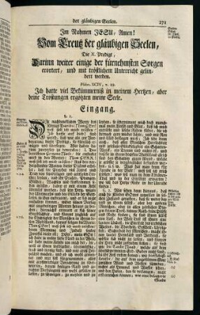 271-331, Die X. Predigt, Darinn weiter einige der fürnehmsten Sorgen erörtert, und mit tröstlichem Unterricht gelindert werden.