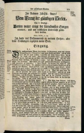 271-331, Die X. Predigt, Darinn weiter einige der fürnehmsten Sorgen erörtert, und mit tröstlichem Unterricht gelindert werden.