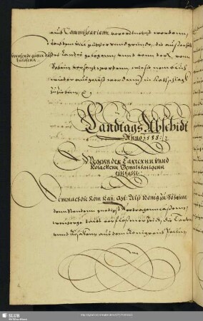 Landtags Abschidt Anno 1588