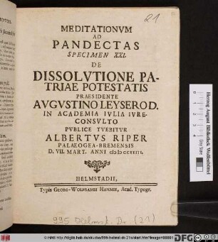 De Dissolvtione Patriae Potestatis