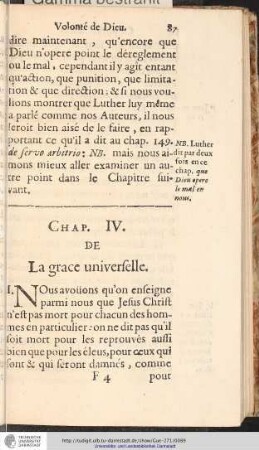 CHAP. IV. De La grace universelle.