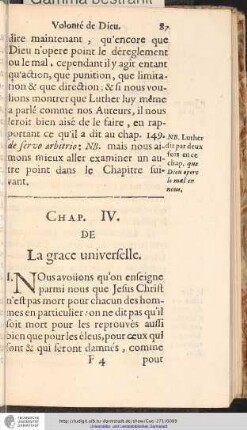 CHAP. IV. De La grace universelle.