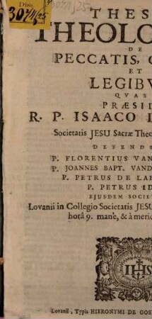 Theses theol. de peccatis, gratia et legibus