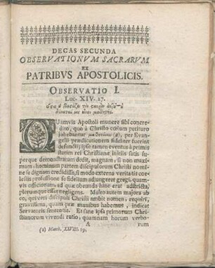 Decas Secunda Observationvm Sacrarvm Ex Patribvs Apostolicis.
