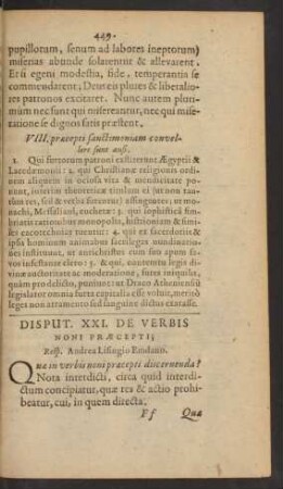 Disput. XXI. De Verbis Noni Praecepti; ...