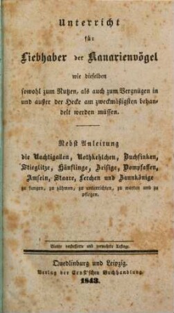 Unterricht für Liebhaber der Kanarienvögel