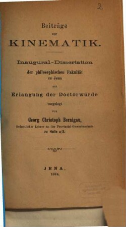 Beiträge zur Kinematik : Inaugural-Dissertation