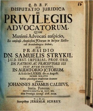Disp. iur. de privilegiis advocatorum