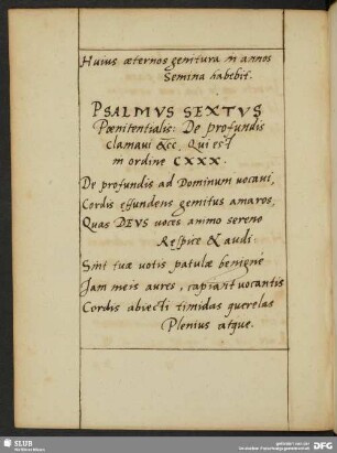 Psalmus Sextus Poenitentialis: [...] Qui est in ordine CXXX.