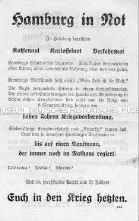 Abwurf-Flugblatt der Alliierten zur Versorgungslage in Hamburg nach der britischen Seeblockade