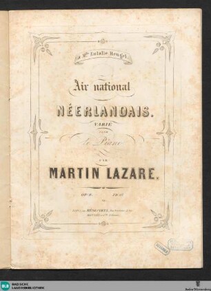 Air national Néerlandais : varié pour piano; op. 8