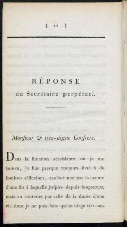 Réponse du Secrétaire perpétuel