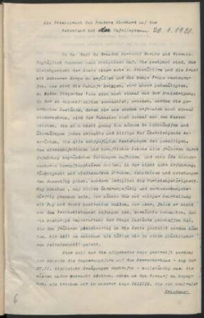 Ein Trinkspruch des Bruders Eberhard auf das Vaterland bei der Tafelloge. am 20.1.1921.