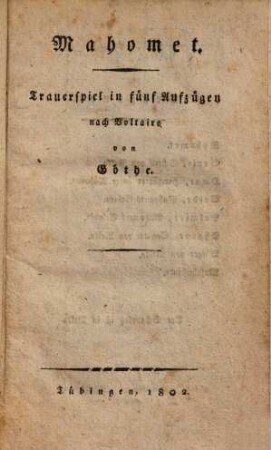 Mahomet : Trauerspiel in 5 Aufzügen
