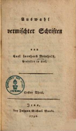 Auswahl vermischter Schriften, 1