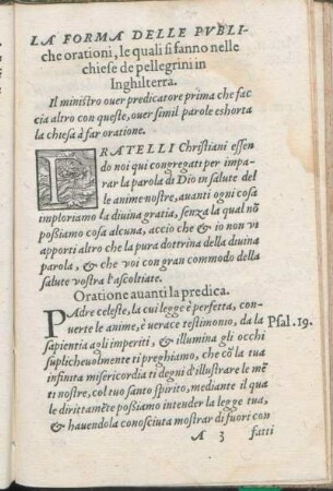 La Forma Delle Pvbliche orationi, le quali si fanno nelle chiese de pellegrini in Inghilterra.