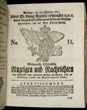 No. 11. Montags, den 9ten Martius 1772.