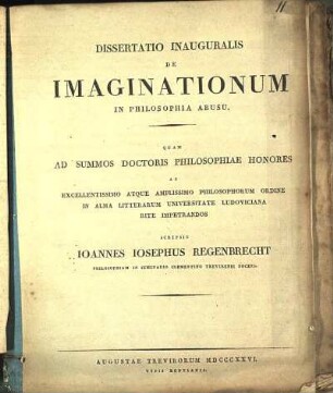 Dissertatio Inauguralis De Imaginationum In Philosophia Abusu