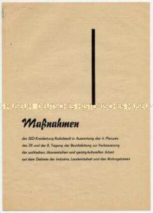 Maßnahmeplan der SED-Kreisleitung Rudolstadt in Auswertung des ZK-Plenums und der Tagung der SED-Bezirksleitung