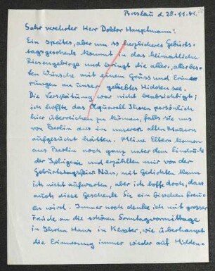 Brief von Friedhelm Grundmann an Gerhart Hauptmann