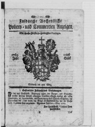 10tes Stück, Ausgabe vom 8. Merz 1769