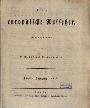 Der europäische Aufseher. 5. 1818, Nr. 72 [u.] 104 - 105
