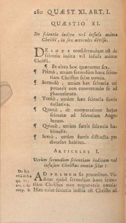 Quaestio XI. De scientia indita vel infusa animae Christi, in sex articulos divisa.
