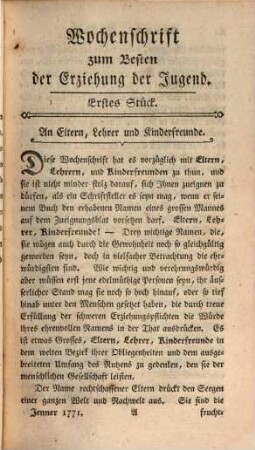 Wochenschrift zum Besten der Erziehung der Jugend. 1. 1771