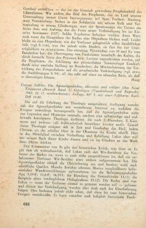 488-489 [Rezension] Stählin, Gustav, Die Apostelgeschichte
