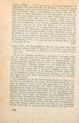 488-489 [Rezension] Stählin, Gustav, Die Apostelgeschichte
