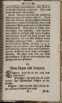 III. Vom Lügen und Leugnen. - V. Vom Klatschen, Waschen, Plaudern und Schwätzen.