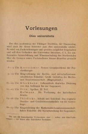 17-19, Dies universitatis