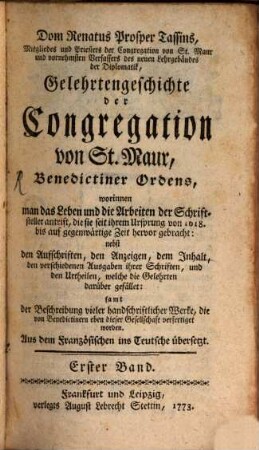 Gelehrtengeschichte der Congregation von St. Maur, 1