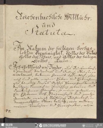 Reichenbachische Willkühr, und Statuta