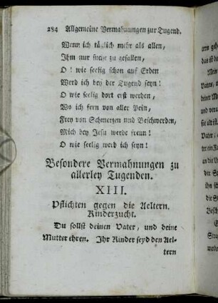 XIII. Pflichten gegen die Aeltern. Kinderzucht. - XIV. Billigkeit.