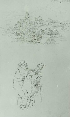 St. Heroldsberg bei Nürnberg und Figurenskizze (zwei Männer)