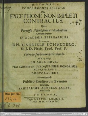 Conclusiones Selectae De exceptione non impleti contractus