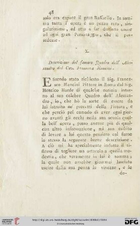 X. Descrizione del famoso Quadro dell' Alessandro del Cav. Francesco Mancini