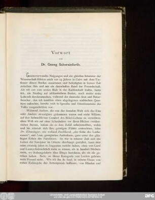 Vorwort von Dr. Georg Schweinfurth.