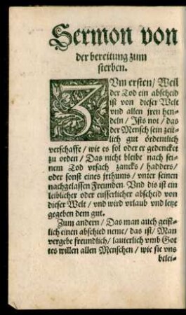 Sermon von der bereitung zum sterben.