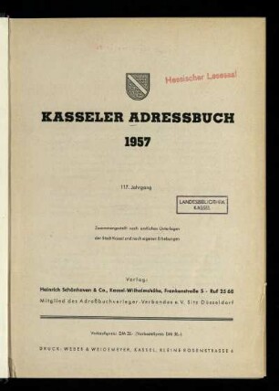 Jg. 117.1957: Kasseler Adressbuch