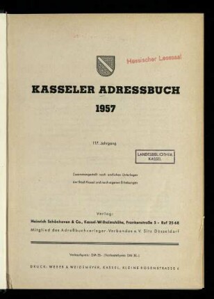 Jg. 117.1957: Kasseler Adressbuch