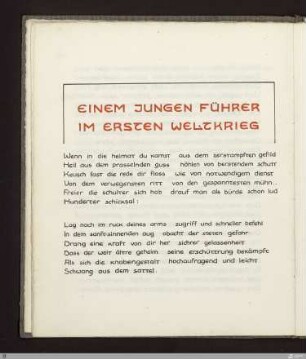 Einem jungen Führer im Ersten Weltkrieg : [SW IX: hH6]; [SW IX, S. 31-33/145] / Geschrieben von Georg Peter Landmann
