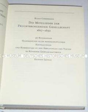 Kommentarband zu den Mitgliedern der Fruchtbringenden Gesellschaft von 1617-1650