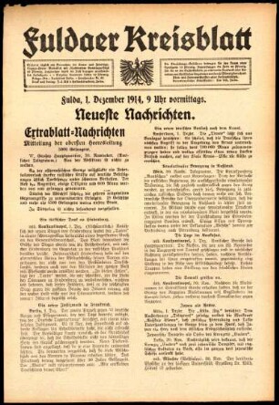 Erste Ausgabe vom Dienstag, den 01. Dezember 1914.