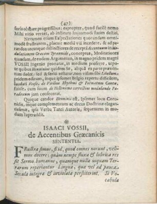Isaaci Vossii, de Accentibus Græcanicis Sententia