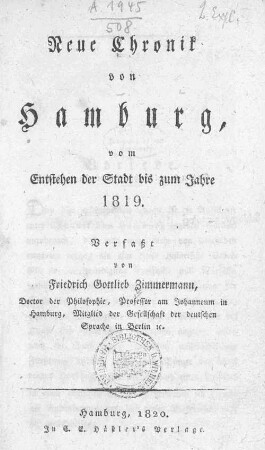 Neue Chronik von Hamburg, vom Entstehen der Stadt bis zum Jahre 1819